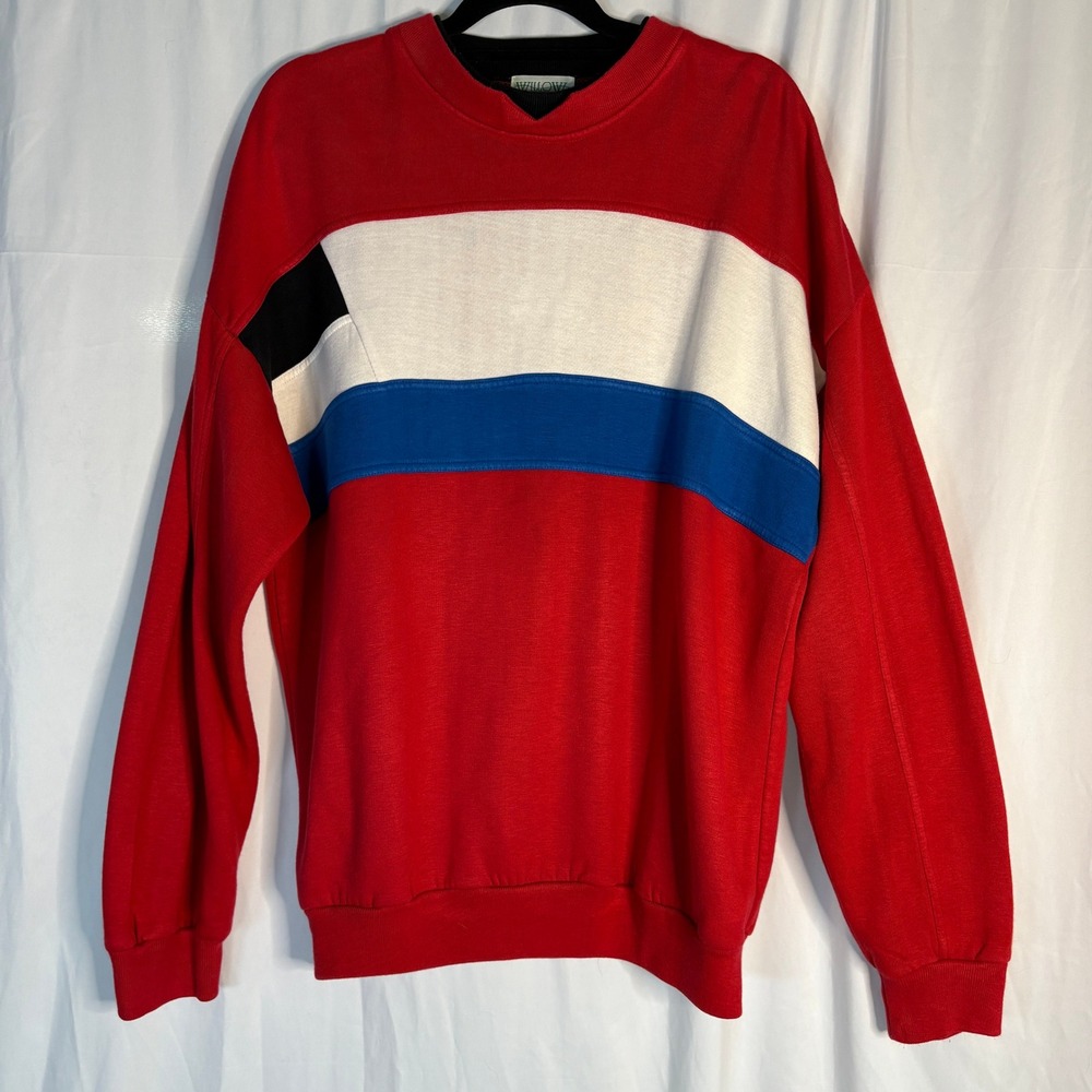 Vintage Willow Bay Crewneck Sweater L Red White Blue Black Acrylic Color Block